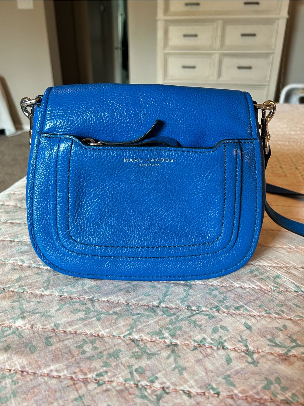 MARC JACOBS Empire City Large Royal Blue Leather Messenger Crossbody Saddle Bag